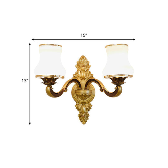 Traditional Stylish Bell Living Room Wall Lamp With Milk Glass And Metal Finish - Gold 1/2-Head