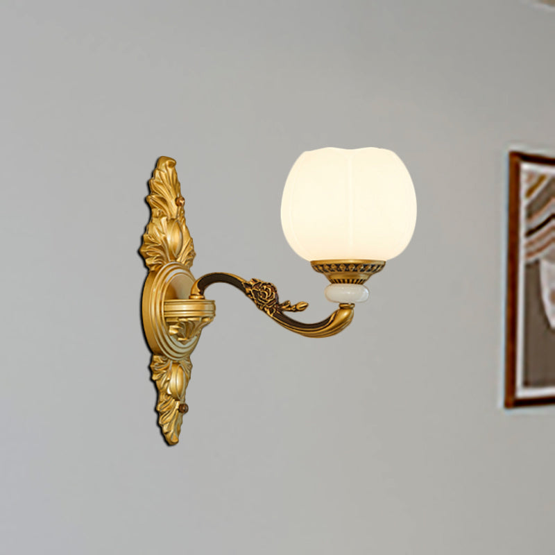 Vintage Style 1/2-Light Wall Sconce With Milky Glass And Gold Metallic Finish - Perfect For Corridor