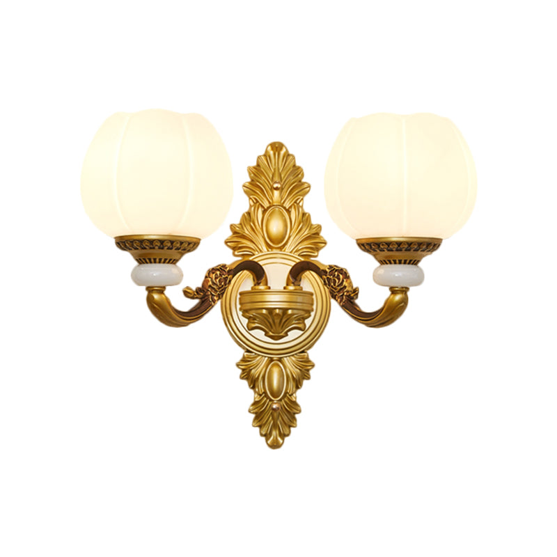 Vintage Style 1/2-Light Wall Sconce With Milky Glass And Gold Metallic Finish - Perfect For Corridor