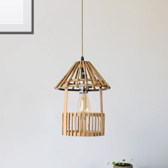 Handmade Bamboo Pendant Light - Modern Wood Ceiling Lamp