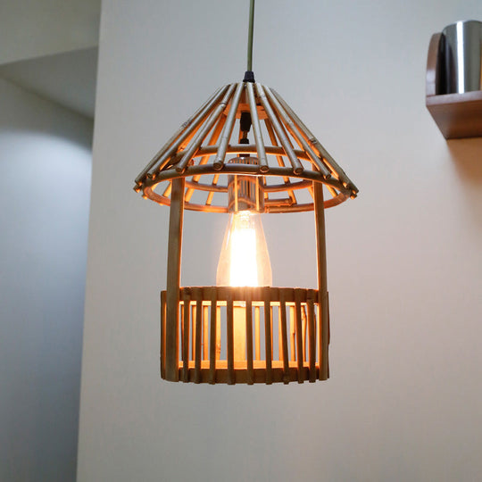 Handmade Bamboo Pendant Light - Modern Wood Ceiling Lamp