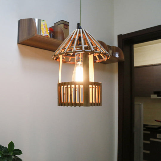 Handmade Bamboo Pendant Light - Modern Wood Ceiling Lamp