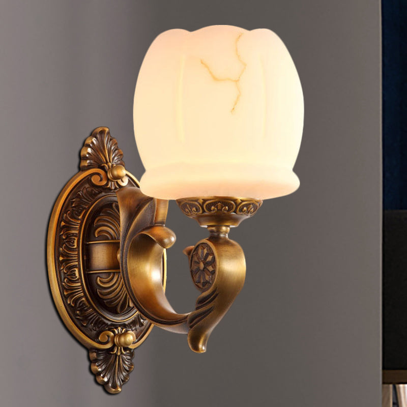 Traditional Style Globe Wall Lamp - White Glass Gold Finish Living Room Light