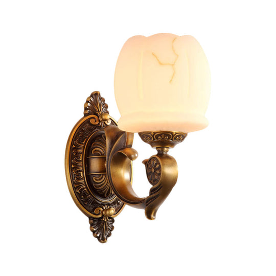 Traditional Style Globe Wall Lamp - White Glass Gold Finish Living Room Light