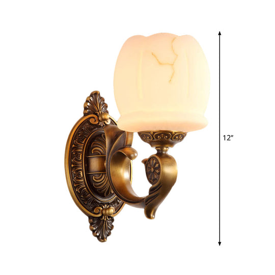 Traditional Style Globe Wall Lamp - White Glass Gold Finish Living Room Light