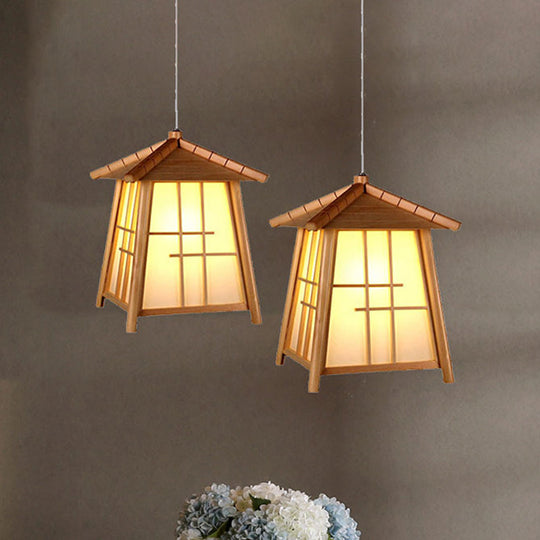 Bamboo Pendant Lighting: Traditional Wood House 1-Bulb Hanging Lamp For Living Room