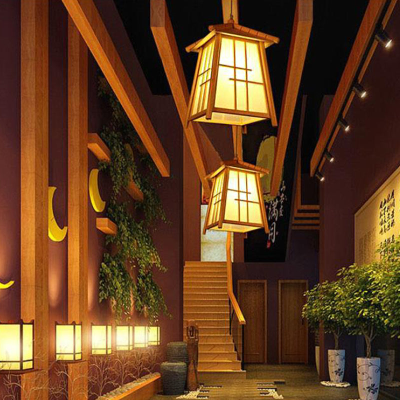 Bamboo Pendant Lighting: Traditional Wood House 1-Bulb Hanging Lamp For Living Room