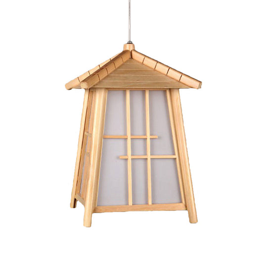 Traditional Bamboo Pendant Lighting - Wood House 1 Bulb Hanging Lamp Kit for Living Room