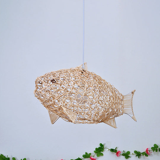 Fish Pendant Lighting - Bamboo Hanging Lamp Kit with 1 Bulb for Restaurants