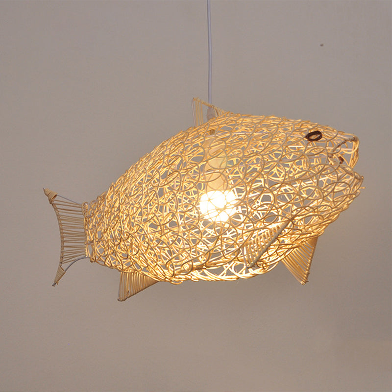 Fish Pendant Lighting - Bamboo Hanging Lamp Kit with 1 Bulb for Restaurants