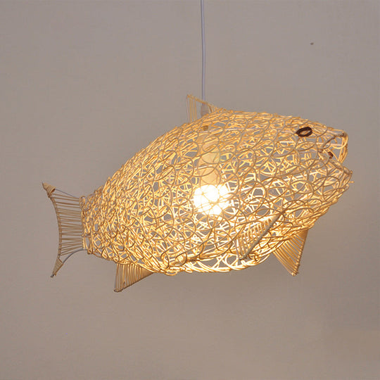 Fish Pendant Lighting - Bamboo Hanging Lamp Kit with 1 Bulb for Restaurants