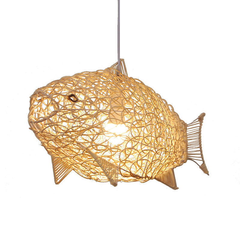 Fish Pendant Lighting - Bamboo Hanging Lamp Kit with 1 Bulb for Restaurants