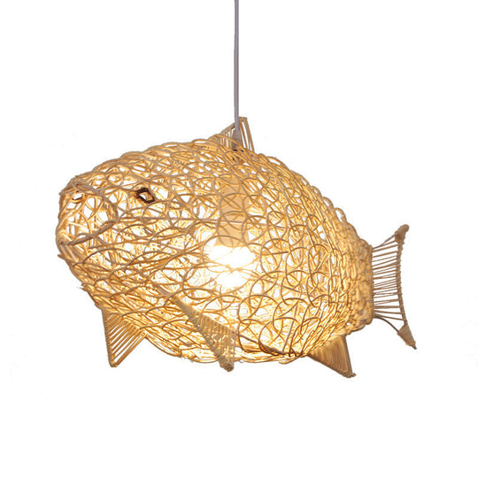 Fish Pendant Lighting - Bamboo Hanging Lamp Kit with 1 Bulb for Restaurants