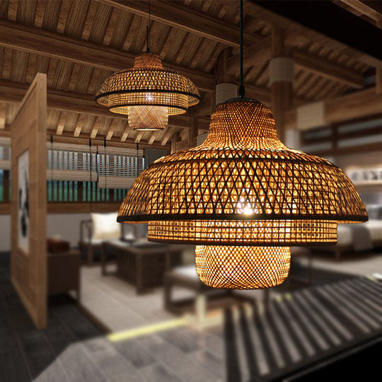 Bamboo 3-Tier Hanging Lamp - Modern Single Head Ceiling Pendant Light For Restaurants Wood