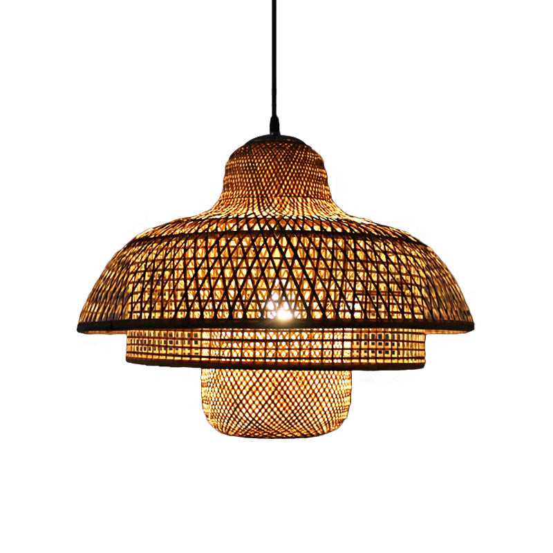 Contemporary 3-Tier Wood Hanging Lamp with Bamboo Pendant Light for Restaurants