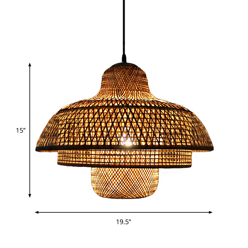 Contemporary 3-Tier Wood Hanging Lamp with Bamboo Pendant Light for Restaurants