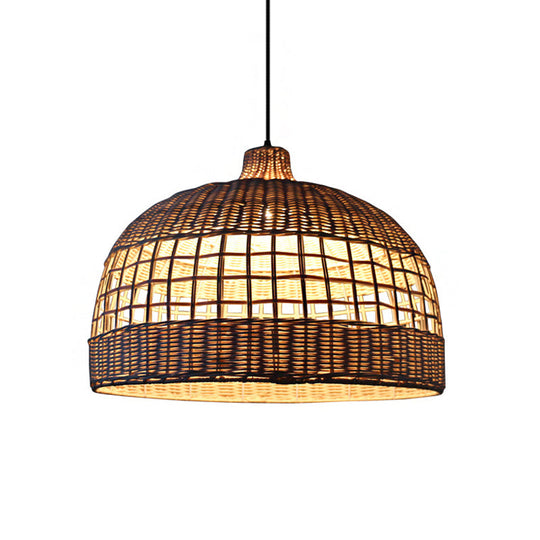 Modernist Pendant Light Fixture with Bamboo Shade: Wooden Bowl Hanging Lamp, 1 Bulb