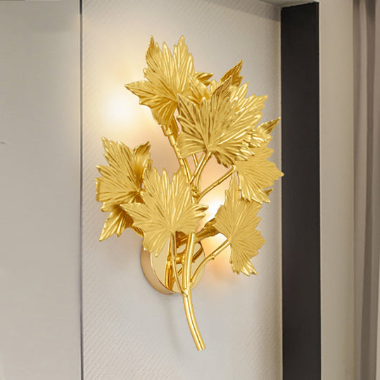 Traditional Style Wall Mounted Maple Leaf Aluminum Gold Light Fixture - 2/10 Lights For Living Room