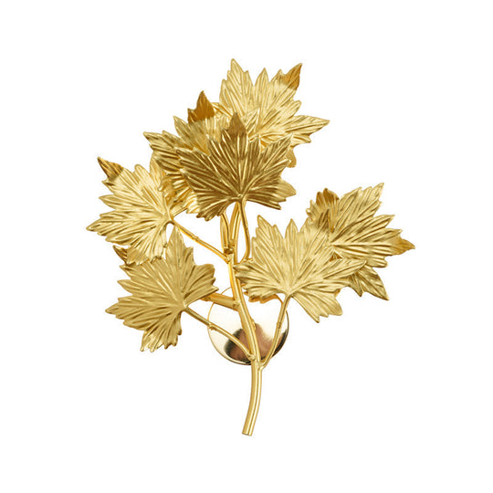 Traditional Style Wall Mounted Maple Leaf Aluminum Gold Light Fixture - 2/10 Lights For Living Room