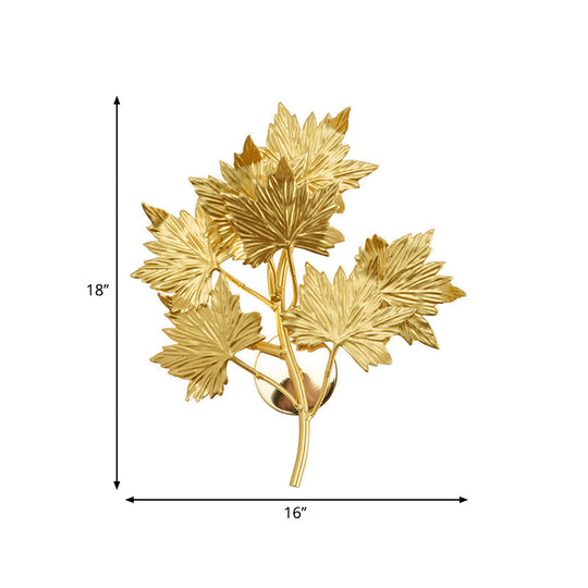 Traditional Style Wall Mounted Maple Leaf Aluminum Gold Light Fixture - 2/10 Lights For Living Room