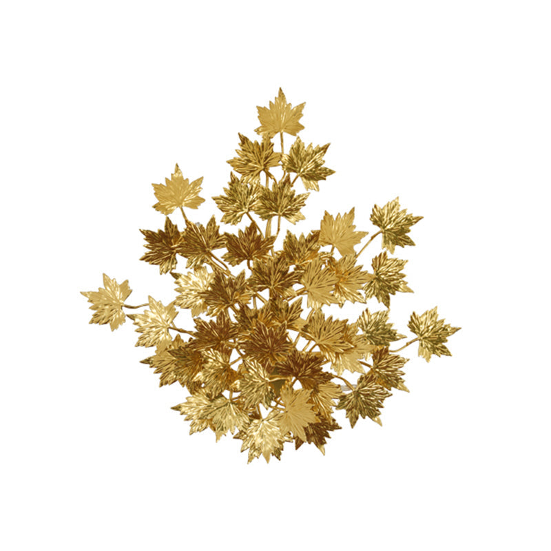 Traditional Style Wall Mounted Maple Leaf Aluminum Gold Light Fixture - 2/10 Lights For Living Room