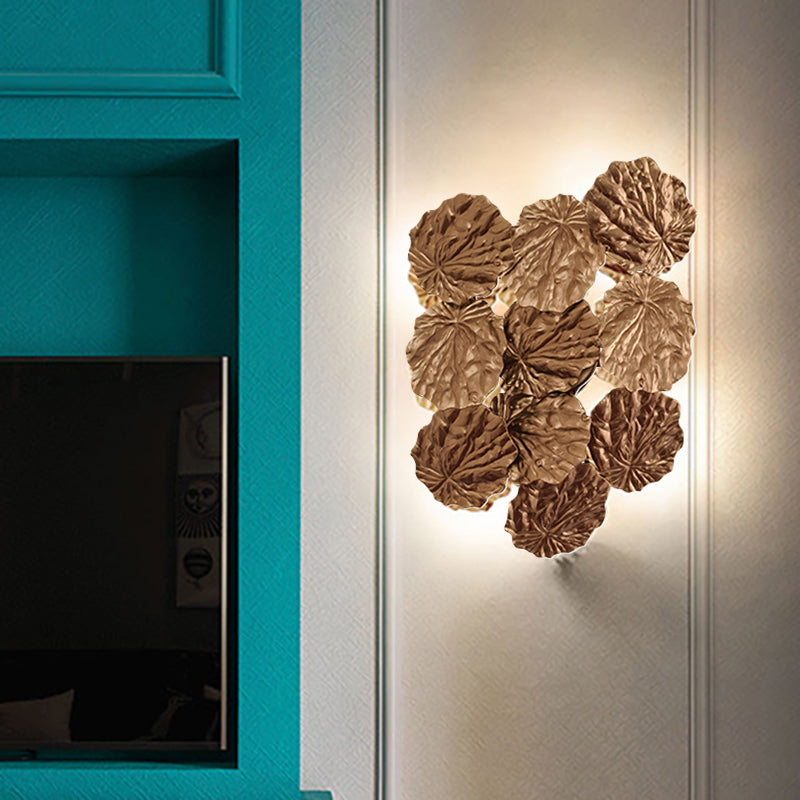 Modern Leaf-Shaped Hallway Sconce Light Fixture: Stylish Aluminum 4 Bulbs Dark Coffee/Gold Wall