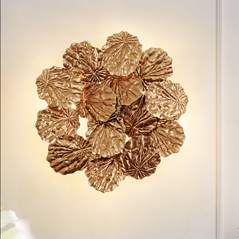 Modern Leaf-Shaped Hallway Sconce Light Fixture: Stylish Aluminum 4 Bulbs Dark Coffee/Gold Wall