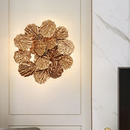 Modern Leaf-Shaped Hallway Sconce Light Fixture: Stylish Aluminum 4 Bulbs Dark Coffee/Gold Wall