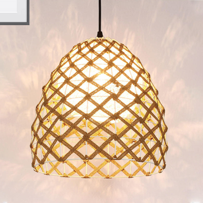 Wood Pendant Ceiling Light with Asian-Inspired Bamboo Shade