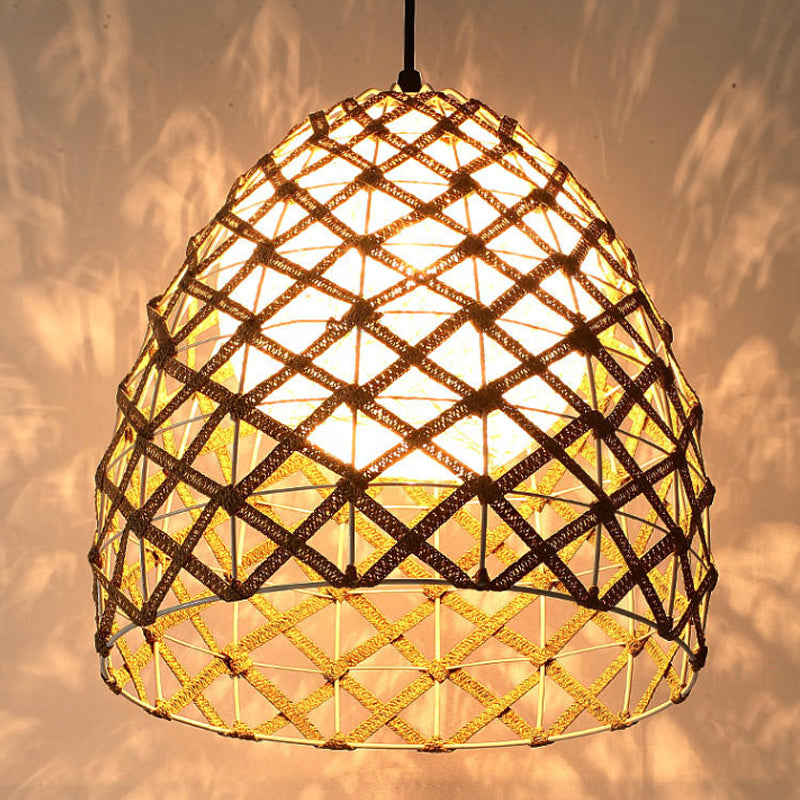 Wood Pendant Ceiling Light with Asian-Inspired Bamboo Shade