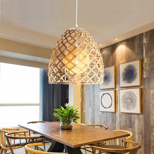 Wood Pendant Ceiling Light with Asian-Inspired Bamboo Shade