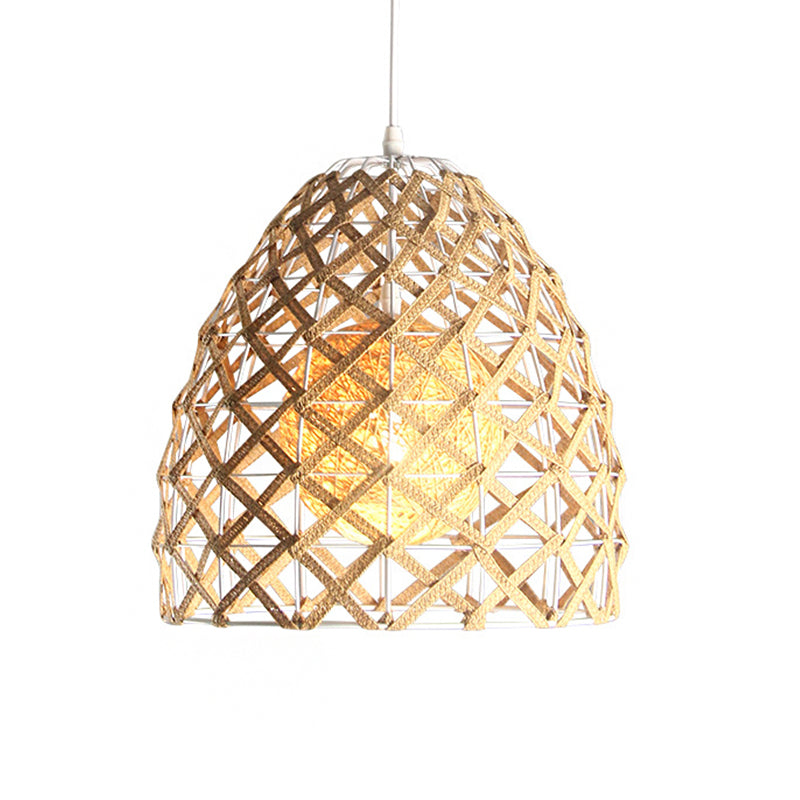 Wood Pendant Ceiling Light with Asian-Inspired Bamboo Shade