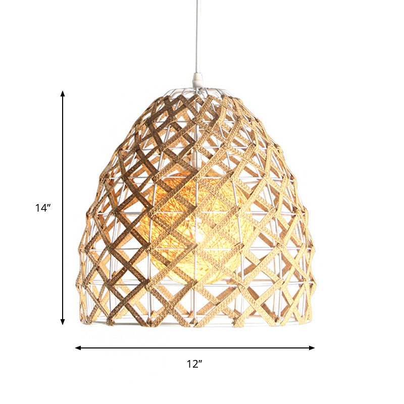 Wood Pendant Ceiling Light with Asian-Inspired Bamboo Shade