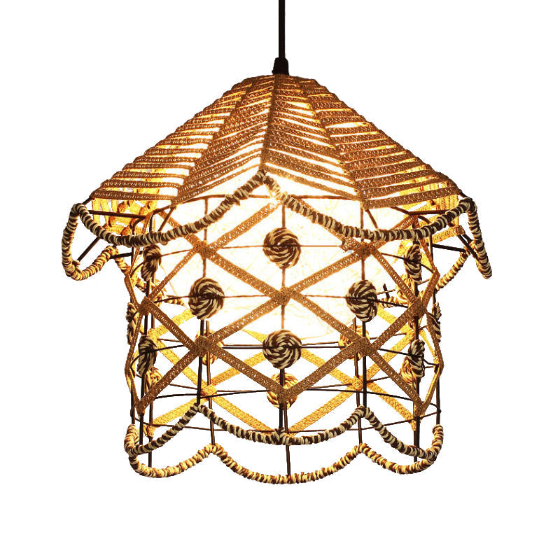 Wood Pendant Ceiling Light with Asian-Inspired Bamboo Shade