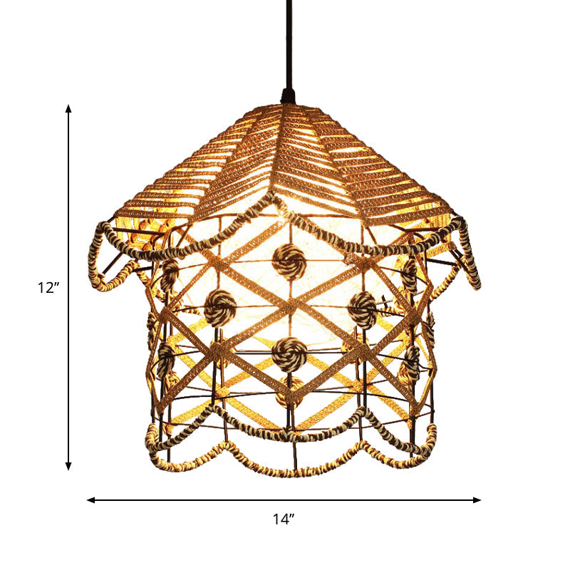 Wood Pendant Ceiling Light with Asian-Inspired Bamboo Shade