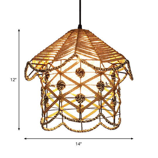 Wood Pendant Ceiling Light with Asian-Inspired Bamboo Shade