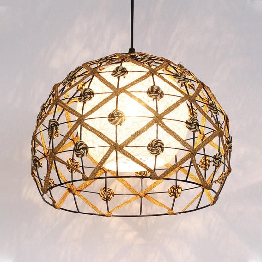 Wood Pendant Ceiling Light with Asian-Inspired Bamboo Shade