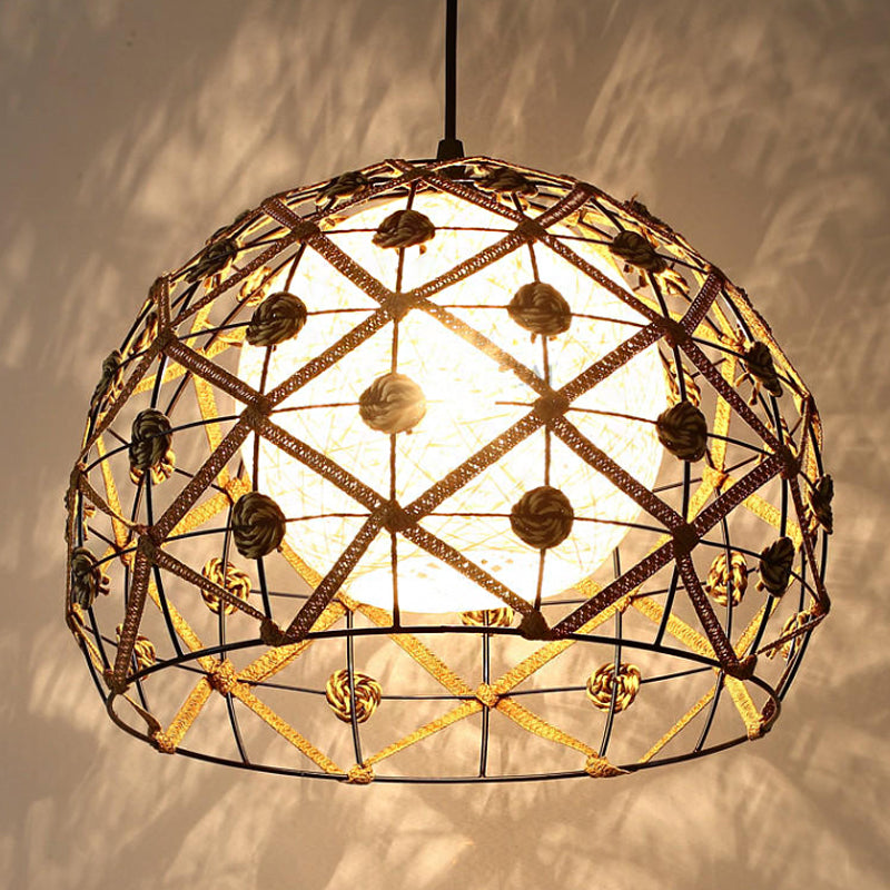 Asian Wood Tearoom Ceiling Light With Bamboo Shade - 1 Bulb Pendant Fixture