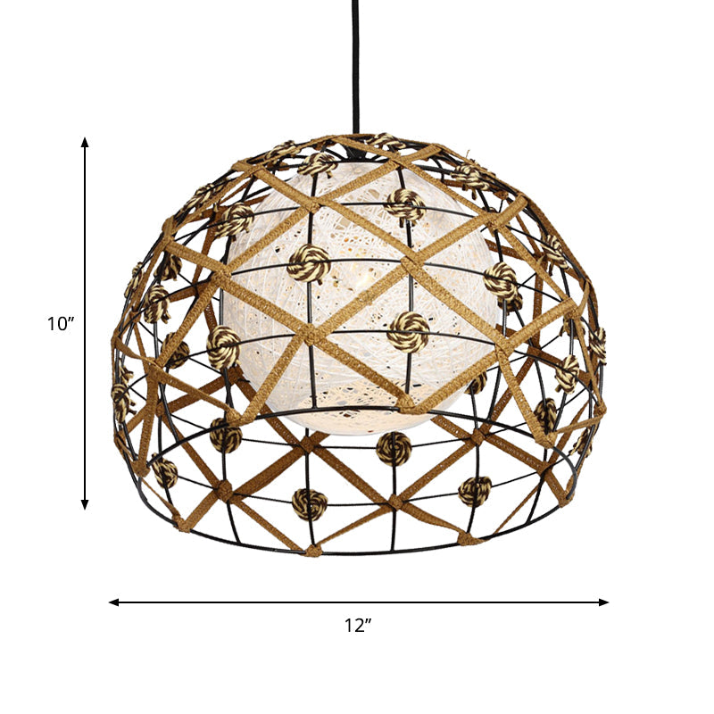 Wood Pendant Ceiling Light with Asian-Inspired Bamboo Shade