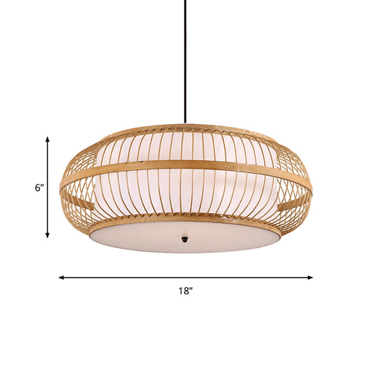 Contemporary Bamboo Pendant Light Kit - Rounded Drum Suspension, 1 Bulb - Wood Hanging Light, 18"/21.5"/23.5" Wide