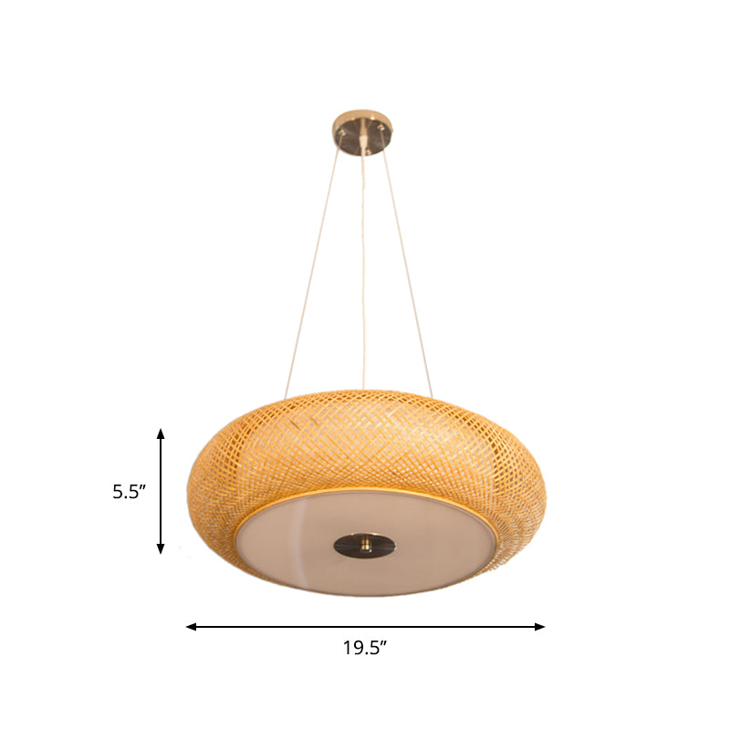 Retro Bamboo Donut Ceiling Lamp 3 Bulbs Wood Hanging Light Fixture - 12/16/19.5 Wide