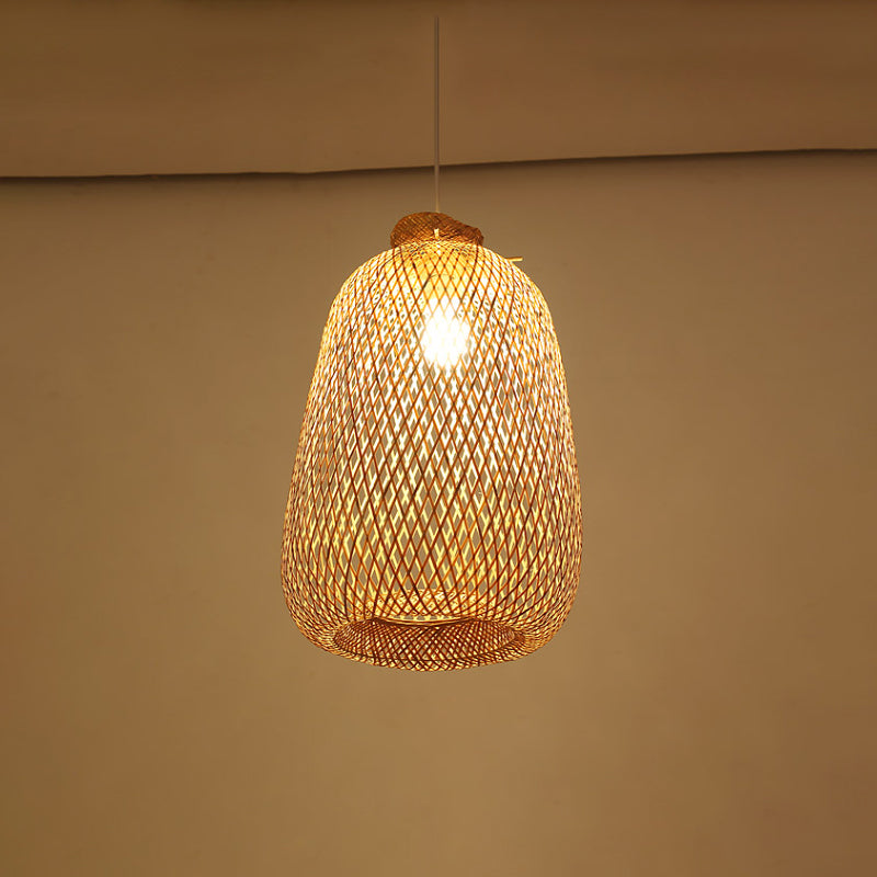 Handmade Wood And Bamboo Pendant Light Fixture With Modernist Style / C