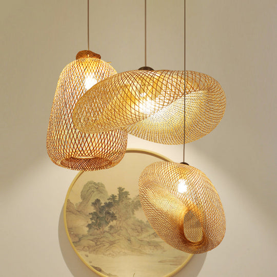 Handmade Wood And Bamboo Pendant Light Fixture With Modernist Style