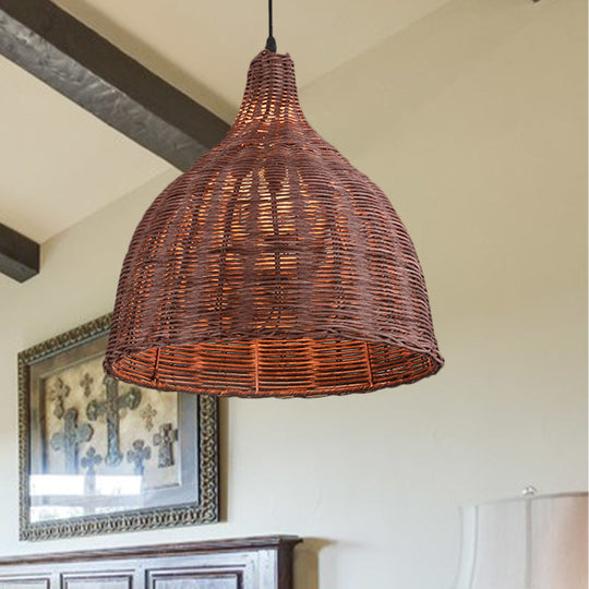 Contemporary Bamboo Basket/Trumpet Hanging Lamp Ceiling Pendant Light for Restaurant