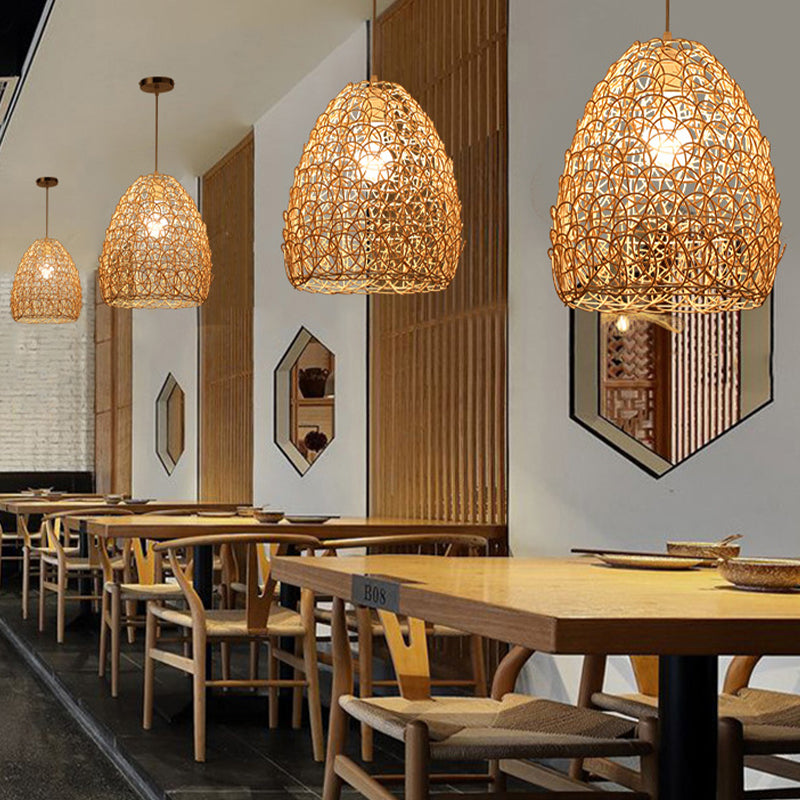 Contemporary Bamboo Basket/Trumpet Hanging Lamp Ceiling Pendant Light for Restaurant