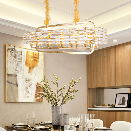 Modern Gold Crystal Pendant Light Fixture With 8 Heads For Living Room