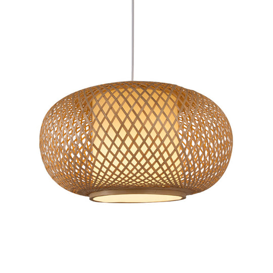 Bamboo Lantern Pendant Light - Tradition Style, 1 Bulb, 16"/19.5" Wide Wood Hanging Lamp Kit