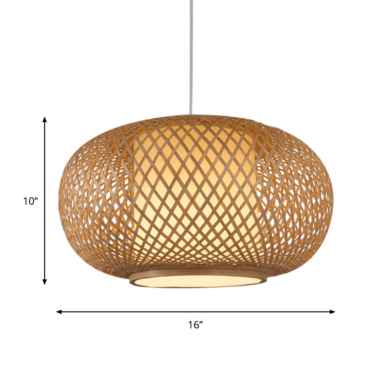 Bamboo Lantern Pendant Light - Tradition Style, 1 Bulb, 16"/19.5" Wide Wood Hanging Lamp Kit