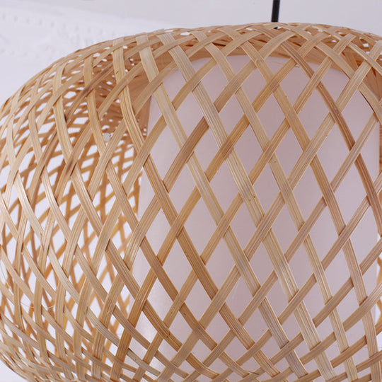 Bamboo Lantern Pendant Light - Tradition Style, 1 Bulb, 16"/19.5" Wide Wood Hanging Lamp Kit