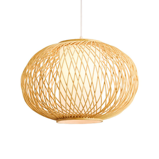 Bamboo Lantern Pendant Light - Traditional Wood Hanging Lamp Kit With 1 Bulb 16/19.5 Wide